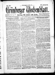 Gr&uuml;nberger Wochenblatt: Zeitung f&uuml;r Stadt und Land, No. 114. ( 19. Mai 1921 )