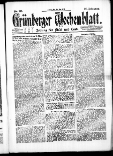 Gr&uuml;nberger Wochenblatt: Zeitung f&uuml;r Stadt und Land, No. 115. ( 20. Mai 1921 )