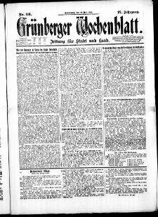 Gr&uuml;nberger Wochenblatt: Zeitung f&uuml;r Stadt und Land, No. 116. ( 21. Mai 1921 )