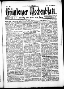 Gr&uuml;nberger Wochenblatt: Zeitung f&uuml;r Stadt und Land, No. 117. ( 22. Mai 1921 )