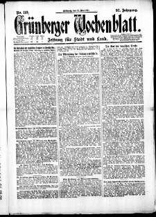 Gr&uuml;nberger Wochenblatt: Zeitung f&uuml;r Stadt und Land, No. 119. ( 25. Mai 1921 )
