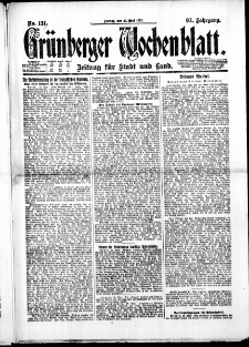 Gr&uuml;nberger Wochenblatt: Zeitung f&uuml;r Stadt und Land, No. 121. ( 27. Mai 1921 )
