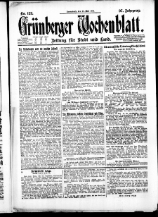 Gr&uuml;nberger Wochenblatt: Zeitung f&uuml;r Stadt und Land, No. 122. ( 28. Mai 1921 )