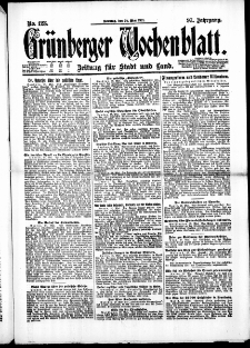 Gr&uuml;nberger Wochenblatt: Zeitung f&uuml;r Stadt und Land, No. 123. ( 29. Mai 1921 )