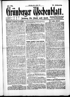 Gr&uuml;nberger Wochenblatt: Zeitung f&uuml;r Stadt und Land, No. 124. ( 31. Mai 1921 )