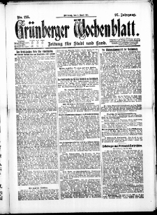 Gr&uuml;nberger Wochenblatt: Zeitung f&uuml;r Stadt und Land, No. 125. ( 1. Juni 1921 )