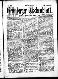 Gr&uuml;nberger Wochenblatt: Zeitung f&uuml;r Stadt und Land, No. 127. ( 3. Juni 1921 )