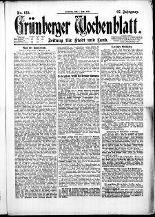 Gr&uuml;nberger Wochenblatt: Zeitung f&uuml;r Stadt und Land, No. 129. ( 5. Juni 1921 )