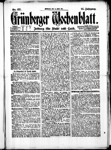 Gr&uuml;nberger Wochenblatt: Zeitung f&uuml;r Stadt und Land, No. 137. ( 15. Juni 1921 )