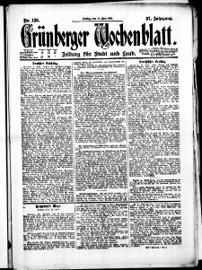 Gr&uuml;nberger Wochenblatt: Zeitung f&uuml;r Stadt und Land, No. 139. ( 17. Juni 1921 )