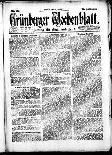 Gr&uuml;nberger Wochenblatt: Zeitung f&uuml;r Stadt und Land, No. 143. ( 22. Juni 1921 )