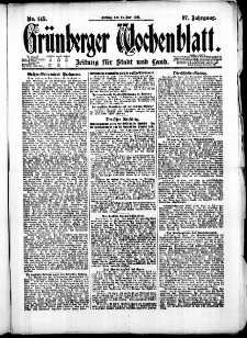 Gr&uuml;nberger Wochenblatt: Zeitung f&uuml;r Stadt und Land, No. 145. ( 24. Juni 1921 )