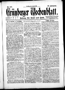 Gr&uuml;nberger Wochenblatt: Zeitung f&uuml;r Stadt und Land, No. 147. ( 26. Juni 1921 )