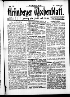 Gr&uuml;nberger Wochenblatt: Zeitung f&uuml;r Stadt und Land, No. 150. ( 30. Juni 1921 )