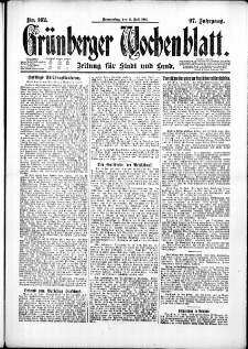 Gr&uuml;nberger Wochenblatt: Zeitung f&uuml;r Stadt und Land, No. 162. ( 14. Juli 1921 )