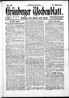 Gr&uuml;nberger Wochenblatt: Zeitung f&uuml;r Stadt und Land, No. 164. ( 16. Juli 1921 )