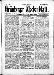 Gr&uuml;nberger Wochenblatt: Zeitung f&uuml;r Stadt und Land, No. 178. ( 2. August 1921)