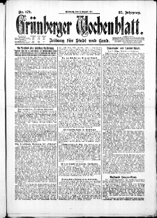 Gr&uuml;nberger Wochenblatt: Zeitung f&uuml;r Stadt und Land, No. 179. ( 3. August 1921 )