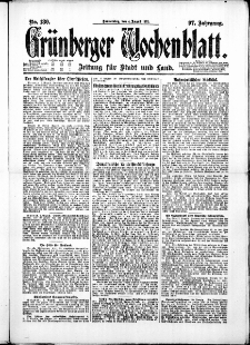Gr&uuml;nberger Wochenblatt: Zeitung f&uuml;r Stadt und Land, No. 180. ( 4. August 1921 )