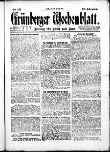 Gr&uuml;nberger Wochenblatt: Zeitung f&uuml;r Stadt und Land, No. 181. ( 5. August 1921 )
