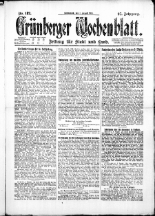 Gr&uuml;nberger Wochenblatt: Zeitung f&uuml;r Stadt und Land, No. 182. ( 6. August 1921 )