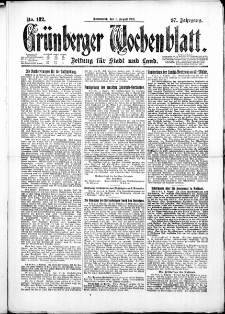 Grünberger Wochenblatt: Zeitung für Stadt und Land, No. 182. ( 6. August 1921 )