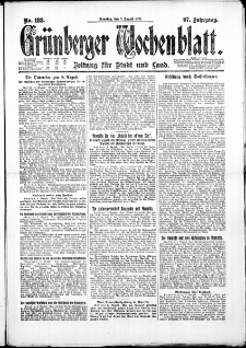 Gr&uuml;nberger Wochenblatt: Zeitung f&uuml;r Stadt und Land, No. 183. ( 7. August 1921 )