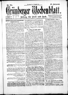 Gr&uuml;nberger Wochenblatt: Zeitung f&uuml;r Stadt und Land, No. 184. ( 9. August 1921 )