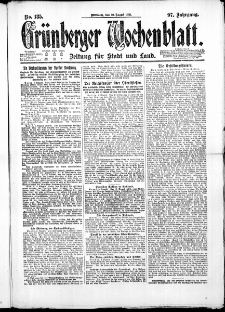 Gr&uuml;nberger Wochenblatt: Zeitung f&uuml;r Stadt und Land, No. 185. ( 10. August 1921 )