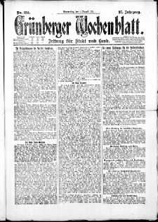 Gr&uuml;nberger Wochenblatt: Zeitung f&uuml;r Stadt und Land, No. 186. ( 11. August 1921 )