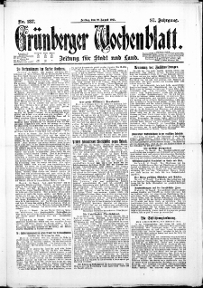 Gr&uuml;nberger Wochenblatt: Zeitung f&uuml;r Stadt und Land, No. 187. ( 12. August 1921 )