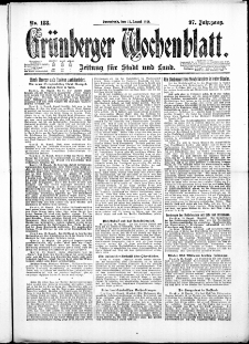Gr&uuml;nberger Wochenblatt: Zeitung f&uuml;r Stadt und Land, No. 188. ( 13. August 1921 )