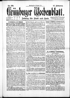Gr&uuml;nberger Wochenblatt: Zeitung f&uuml;r Stadt und Land, No. 189. ( 14. August 1921 )
