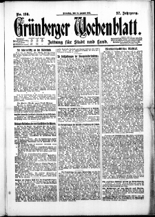 Gr&uuml;nberger Wochenblatt: Zeitung f&uuml;r Stadt und Land, No. 190. ( 16. August 1921 )