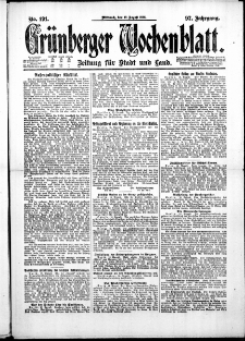 Gr&uuml;nberger Wochenblatt: Zeitung f&uuml;r Stadt und Land, No. 191. ( 17. August 1921 )