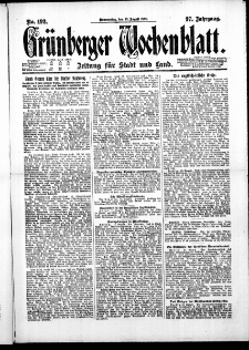 Gr&uuml;nberger Wochenblatt: Zeitung f&uuml;r Stadt und Land, No. 192. ( 18. August 1921 )