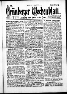 Gr&uuml;nberger Wochenblatt: Zeitung f&uuml;r Stadt und Land, No. 193. ( 19. August 1921 )