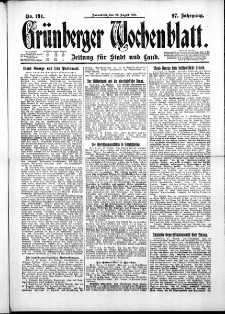 Gr&uuml;nberger Wochenblatt: Zeitung f&uuml;r Stadt und Land, No. 194. ( 20. August 1921 )