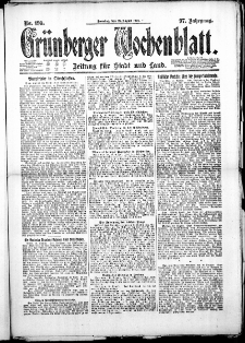 Gr&uuml;nberger Wochenblatt: Zeitung f&uuml;r Stadt und Land, No. 195. ( 21. August 1921 )