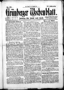 Gr&uuml;nberger Wochenblatt: Zeitung f&uuml;r Stadt und Land, No. 197. ( 24. August 1921 )