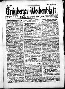 Gr&uuml;nberger Wochenblatt: Zeitung f&uuml;r Stadt und Land, No. 199. ( 26. August 1921 )