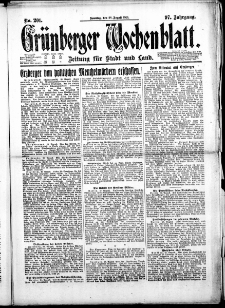 Gr&uuml;nberger Wochenblatt: Zeitung f&uuml;r Stadt und Land, No. 201. ( 28. August 1921 )