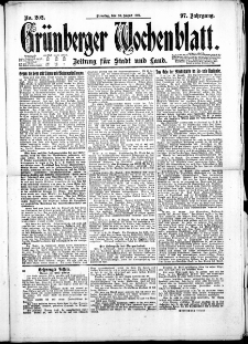 Gr&uuml;nberger Wochenblatt: Zeitung f&uuml;r Stadt und Land, No. 202. ( 30. August 1921 )