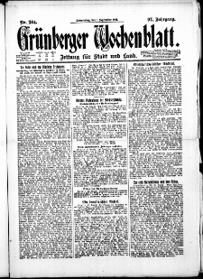 Gr&uuml;nberger Wochenblatt: Zeitung f&uuml;r Stadt und Land, No. 204. ( 1. September 1921 )