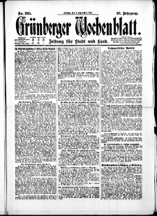 Gr&uuml;nberger Wochenblatt: Zeitung f&uuml;r Stadt und Land, No. 205. ( 2. September 1921 )