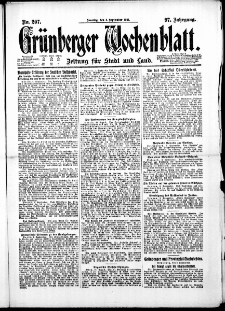 Gr&uuml;nberger Wochenblatt: Zeitung f&uuml;r Stadt und Land, No. 207. ( 4. September 1921 )