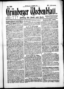 Gr&uuml;nberger Wochenblatt: Zeitung f&uuml;r Stadt und Land, No. 208. ( 6. September 1921 )