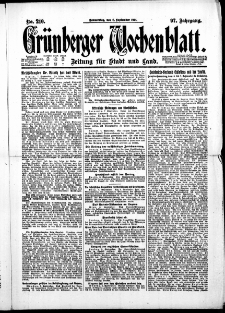 Gr&uuml;nberger Wochenblatt: Zeitung f&uuml;r Stadt und Land, No. 210. ( 8. September 1921 )