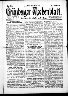 Grünberger Wochenblatt: Zeitung für Stadt und Land, No. 211. ( 9. September 1921 )
