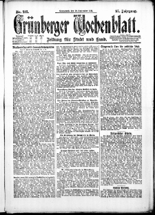 Gr&uuml;nberger Wochenblatt: Zeitung f&uuml;r Stadt und Land, No. 212. ( 10. September 1921 )